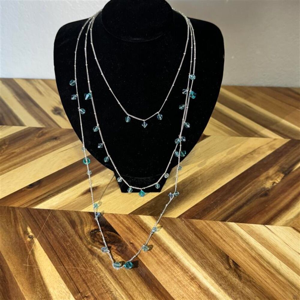 5/$25 Turquoise Tears Droplet Triple Tiered Necklace